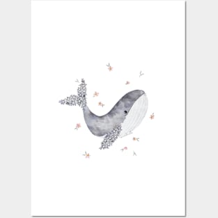 Flower whale Posters and Art